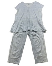 Garnet Hill Womens 2-pc Striped Pajama Set XL Peplum Top Pants Organic Cotton picture