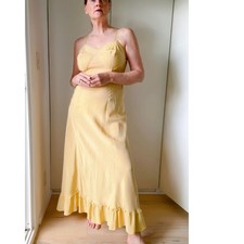 Antique 40s Buttercream Yellow slip dress Maxis SZ M/8 Soft Girl Coquette picture