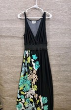 London Times Dress Womens Sz 14 Black Tropical Floral Maxi Sundress Sleeveless picture