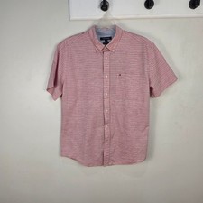 Tommy Hilfiger Mens Classic Fit Short Sleeve Button Down Shirt Red White Stripe picture