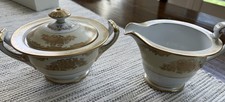 NORITAKE 7280 MAYFIELD FOOTED CREAMER & COV. SUGAR BOWL  Stripe HDL picture
