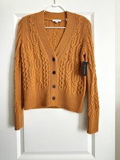 NWT VINCE Burnt Orange Cashmere Wool Blend Chunky Cardigan Size S picture