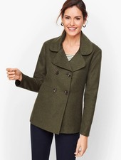 Talbots Blazer Jacket Size 10 Olive Green Brushed Italian Wool Double Breasted picture