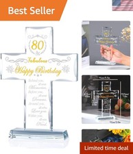 Celebratory 80th Birthday Glass Cross - Art Deco Keepsake for Cherished Memories picture