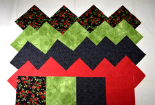 ELEGANT RED ROSE BUDS ON BLACK CHARM PACK 5 Inch Quilt Squares picture