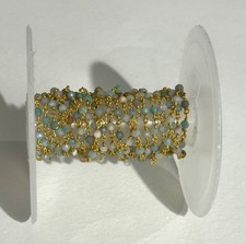 10 feet 3mm Natural Amazonite Beaded Chain Gold Plated Wire Wrapped Rosary picture