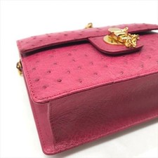 Kwanpen Ostrich Leather Chain Shoulder Bag Pink Crossbody Flap Lock Purse Used picture