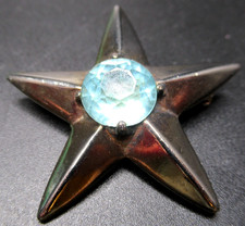HATTIE CARNEGIE HC Mark Sterling Silver Blue Rhinestone Star Vintage Pin Brooch picture