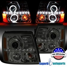 Fits 2002-2006 Cadillac Escalade Halo Smoke Projector Headlights LED Strip 02-06 picture