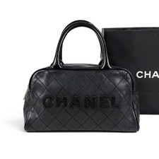 Chanel Black Mini Boston Bowling Bag Quilted Caviar Skin Used Japan Authentic picture