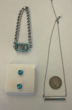 Origami Owl Blue Topaz crystal earrings, bracelet w/butterfly's and Necklace picture