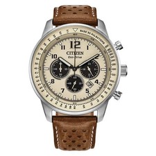 NEW Citizen Men's CA4500-08X Eco-Drive Chronograph Stainless Steel Leather Watch picture