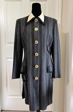 Vintage GIANNI VERSACE Couture Striped Wool Jacket with Medusa Buttons, Size 8 picture