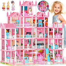 5-Story Dream Doll House for Girls with 19 Rooms, Lights, Dolls, Large, Pink  picture