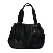 FOSSIL Black Pebbled Leather Handbag #75082 Key Charm Vtg Classic Preppy Capsule picture