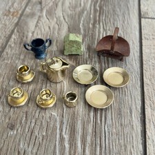 Vintage Dollhouse Miniature  Accessories Lot Mugs Saucers Plates Kettle & More picture