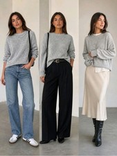 Jantzen Women's Gray Knit Crew Neck Pullover Sweater Long Sleeve M picture