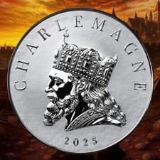 5 oz CHARLEMAGNE Silver Coin .9999 Fine Silver Proof Like Commander Series ART picture