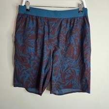 Lululemon Mens 9 Inch Inseam Athletic Shorts Burgundy Teal Palm Leaf Print Large picture