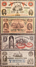 Lot of 4 Confederate States of America Bills $5, $5, $3 & $3 picture