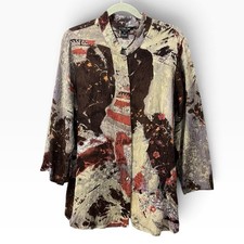 CITRON Santa Monica Collection Boho Abstract Patchwork Print Blouse Top Size 0X  picture