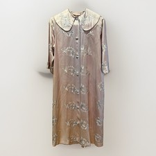 VTG 1940s Original Paulette Chicago Satin Dressing Gown Robe Embroidered Pink OS picture