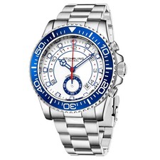 Stuhrling Men's Chronograph Diver White Dial Blue Bezel Silver Bracelet Watch picture