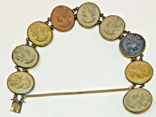 Antique Rare Nine Lava Cameo's  Linked Bracelet #1300 picture