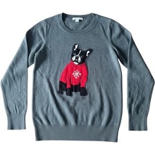 Westport 1962 Gray French Bulldog Sweater Sequin Snowflake Small Dog Frenchie picture