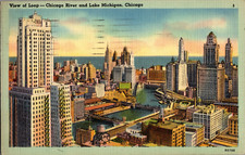 Vintage Postcard Chicago IL Air View Lake Michigan Air Sky View 1942 picture