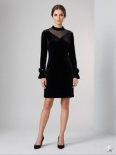 Vintage Be Art Black Velvet Sheer Mesh Mock Neck Dress Size S picture