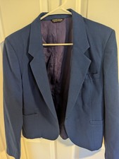 VTG Carlisle Women's Blue Double Breasted Wool Blazer Blue With Purple Liner 14 picture