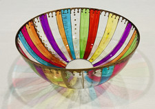 Pier 1 FESTIVE STRIPE GOLD ACCENTS ROUND SERVING BOWL 10 Inch picture