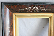 ANTIQUE FITS 8 X 10 VICTORIAN PICTURE FRAME WOOD GOLD GILT ETCHED BLACK MARBLE picture