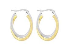 Edforce Women's 2 Tone Stainless Steel Overlapping Oval Hoop Earrings, (30mm) picture