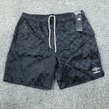 NEW Umbro Shorts Mens L Black Gray Check Soccer Futbol Football Drawstring Gym picture