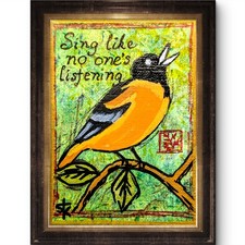 Original 3.5x2.5 ACEO Oriole Sing Like Listening Painting Signed Art On Paper picture