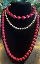 Vintage Cherry Red and Gold Tone Jewelry Lot Necklace, Bangle, Earrings 1 Monet picture