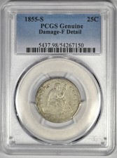1855-S SEATED LIBERTY QUARTER ~ PCGS FINE DETAIL picture