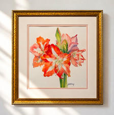 Vintage Signed Original Watercolor Floral Painting Ornate Gold Frame 18.5” x 17. picture