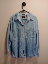 Vintage 90s Wrangler Hero Denim Shirt Mens L Light Wash Blue Workwear Western picture