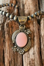 Pink Conch Sterling Silver Pendant Southwestern Handmade Floral Leaf 925 picture