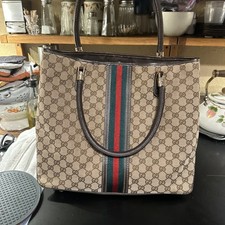 GUCCI GG Canvas Web Sherry Line Tote Bag Beige Green Red Auth 99964 picture