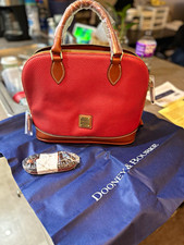 Dooney & Bourke Pebbled Leather Zip ZipSatchel NWT  Red/Brown Strap Dust Bag picture