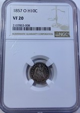 1857 O Silver Half Dime NGC VF 20 Dark Fields and Great Detail - Sharp picture