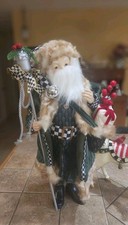 Mackenzie Childs Courtly Check Farmhouse Santa With Staff 20.5