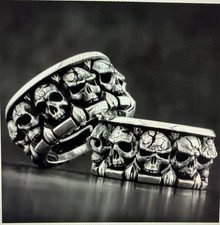 Aztec Tzompantli Mictlantecuhtli Skull Rack Band Ring, Death, Gothic, Dead (str8 picture