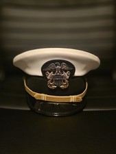 U.S. Navy Officer White Dress Cap – Military Uniform Hat Size 7 picture