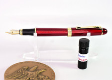 NEW SPIRAL RED JINHAO X450 FOUNTAIN PEN W/ GOLD PLATED MEDIUM NIB & QUALITY INK picture