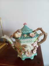Vintage Fitz and Floyd pagoda birdhouse teapot cherry blossoms and little birds picture